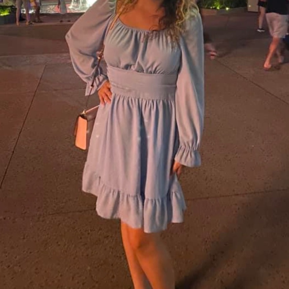 Light blue open back dress
